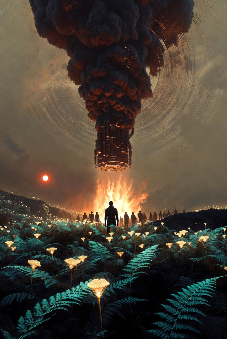 Generator burning with ferns