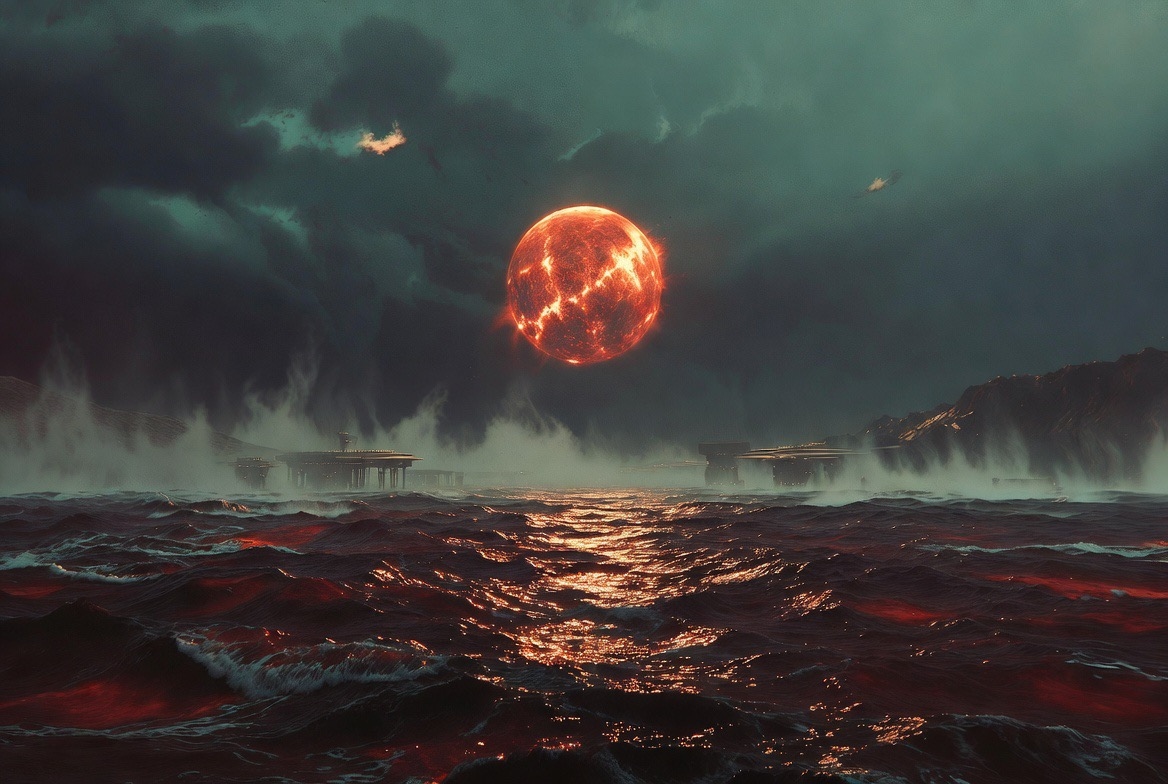 Red ocean with red dwarf sun