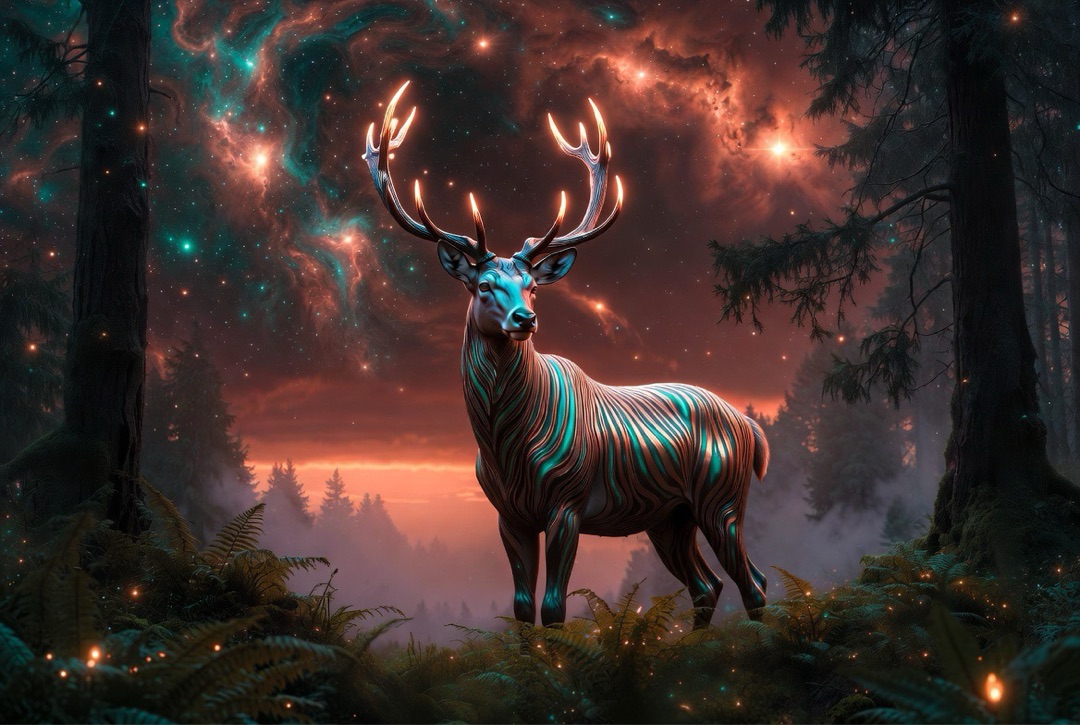 Prismhoof in forest clearing with glowing antlers