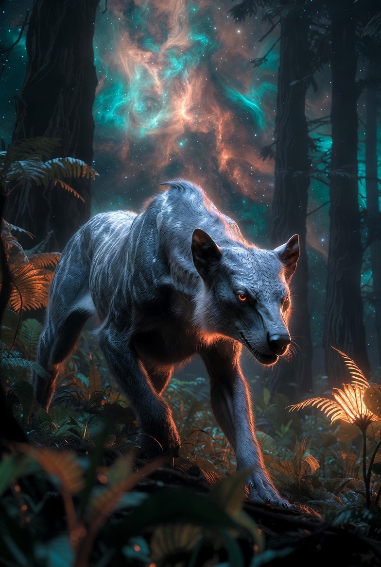 Shadowfang in bioluminescent ferns